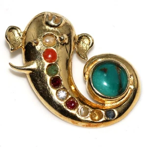 Navratna Natural Nine Gemstone Larimar Planetary GeneshaPendant Size 1.1" AU J59 - Bild 1 von 3