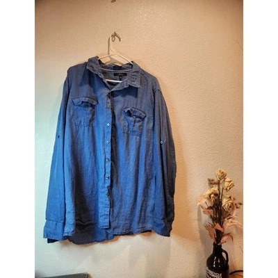 Marc Anthony Men's Slim Fit Button-Front Long Sleeve Shirt XXL Blue 100% Linen - Image 1 of 4