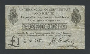 ENGLAND £1 note 1914-17 Bradbury KGV series C T11.1 Treasury Banknotes - Picture 1 of 2