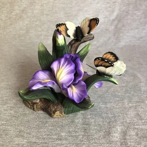 Vintage Porcelain Lavender Iris Flower With Butterflies 4” - Picture 1 of 10