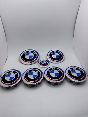 7PCS For BMW Centre Caps Badges Emblem 82mm 74mm 68mm 45mm 50th Anniversary - Изображение 1 из 4