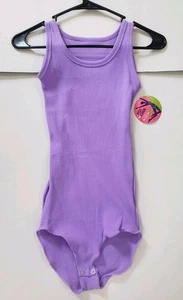 NWT Bodysuit VTG 80s M Ribbed Knit Purple Aerobics Athletic Scalloped USA Made - Picture 1 of 8