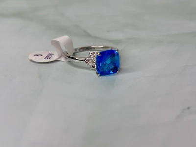 NUEVO CON ETIQUETAS RBP Topacio Azul Y Blanco Sobre Rodio Talla 9 Foto 1 de 4