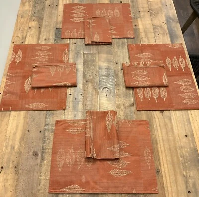 Lot Of 8 Pier 1 Rust W/ Gold FALL LEAVES Placemats & Napkins: 4 Place Settings - Image 1 of 4