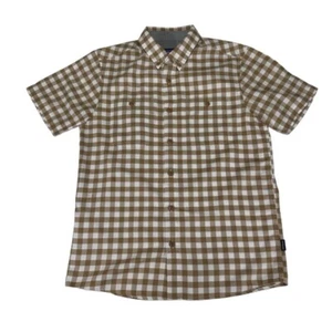 PATAGONIA Button Down Short Sleeve Plaid Shirt Brown Kids LARGE - Picture 1 of 3