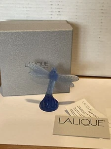 Lalique Crystal France Signed Blue Dragonfly Figurine Figure 1218200 France Box - Picture 1 of 6