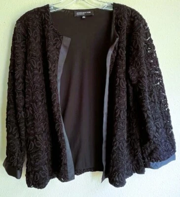Chaqueta Blazer Jones New York Collection Negra Encaje Completamente Forrada LS Pluma Frontal Pequeña Foto 1 de 4