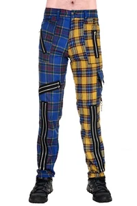 Tiger of London blau und gelb Reißverschluss Bondage Split Leg Woll Tartan Hose Punk - Bild 1 von 1