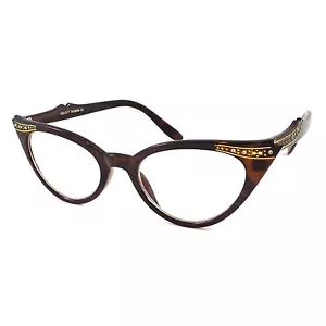 60s Vintage Cat Rhinestone Crystal Pointed Women Frame Clear Lens Eye Glasses - Picture 1 of 8