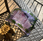 Vtg Dichroic Art Glass Candle Holder Fused Floral Purple Trinket Tray Mendola