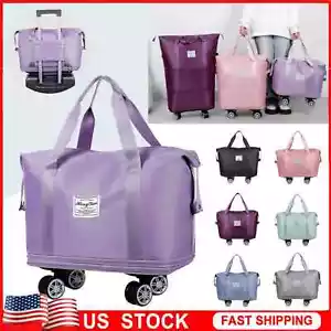 Travel Duffel Bag with Wheels Foldable Suitcase Luggage Expandable Carry On Bag - Picture 1 of 25