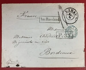 Latvia, 1858 Stampless Cover to Bordeaux, 9 Postal Markings - Picture 1 of 2