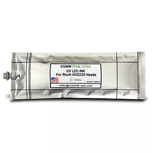 UV härtbare WEISSE Tinte für Drucker mit RICOH GH2220 Köpfen 250ml Beutel - HERGESTELLT IN USA - Bild 1 von 2