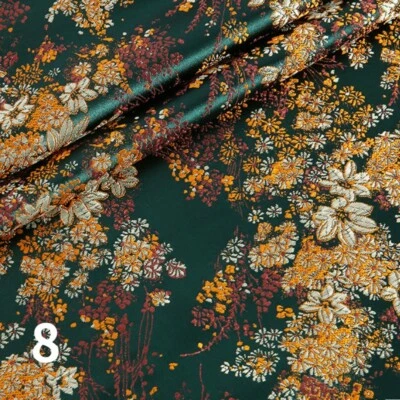 75*100cm Faux Silk Satin Fabric Craft Brocade Damask Embroidery Floral for Dress - Image 1 of 4