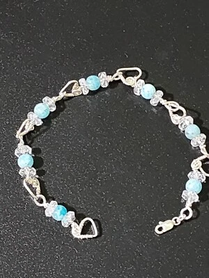 Pulsera Tenis Corazón Envuelto Alambre Piedra Natural Cristal Turquesa/Cuarzo Foto 1 de 4