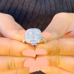 Anello di fidanzamento oro bianco 18 kt taglio Asscher lunetta diamante 3,00 ctw H-VS2 EGL USA - Foto 1 di 10