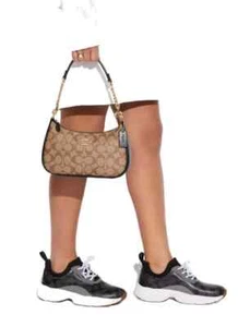 Coach crossbody Teri Shoulder Bag In Signature Canvas Khaki black trim small - Picture 1 of 16