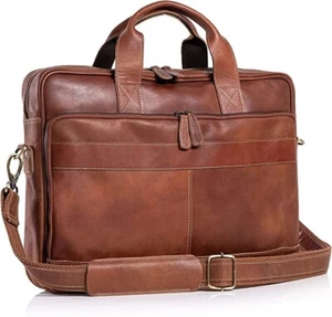 Leather briefcase 18 Inch Laptop Messenger Bags for Men and Women Best Office Sc - Picture 1 of 9