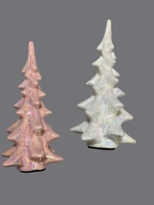 Iridescent Ceramic Christmas Trees Pink & White Modern Holiday Decor - Picture 1 of 11