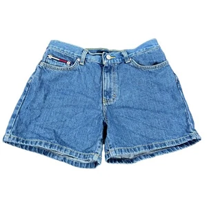 Tommy Hilfiger Hipster Vintage Damenshorts Gr. 7 (30"") blau Denim Flagge Aufnäher - Bild 1 von 8