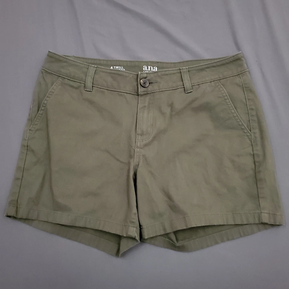 Pantalones Cortos ANA Para Mujer Talla 4 Sarga Chino Tiro Medio 4.5" Entrepierna Algodón Verde Foto 1 de 4