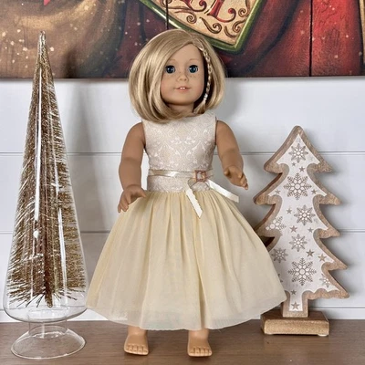 Muñeca American Girl 18" Vestido de Gala Dorado Fiesta~Vacaciones~SOLO VESTIDO DE NAVIDAD DE COLECCIÓN Foto 1 de 4