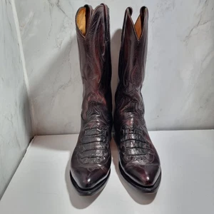 Lucchese Caiman Inlay Boots Men Size 9 U.S D Cherry Leather N1508J4  UK Size 8 - Picture 1 of 22