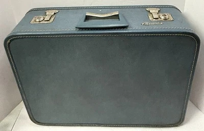 复古 20 世纪 60 年代 Monarch 行李箱蓝色硬壳行李箱 — 第 1/4 张图片