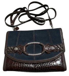 Bolso Bandolera Organizador Cartera Gamuza y Cuero Azul Brighton Savannah - Imagen 1 de 16