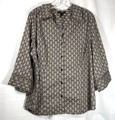 Alfani Womens Button Up 3/4 Sleeve Beige/Black Blouse Size 18W - Image 1 of 4