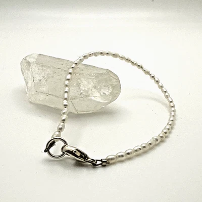 Vintage Sterling Silver & Seeds Pearl Baby Child Bangle Bracelet - Girl Gift - Image 1 of 4