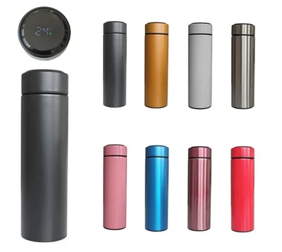 Thermosflasche mit Temperaturanzeige Edelstahl Isolier Thermos Kanne 0,48l NEU - Bild 1 von 3