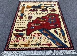 Hand Knotted Weapon Afghan War 9/11 Rug Pictorial Soft Wool Area Rug 3 x 2 Ft - Picture 1 of 17