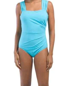 Traje de baño Jantzen azul cascada liso correa ancha 1 pieza control abdomen nuevo con etiquetas 22 W - Imagen 1 de 9