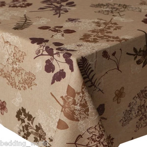 WILD FLOWERS ACRYLIC COATED TABLE CLOTH LEAVES BEIGE BROWN CHOCO WIPE ABLE COVER - Picture 1 of 1