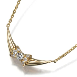 Auth Christian Dior Necklace Diamond Ribbon 18K 750 Yellow Gold - Picture 1 of 5