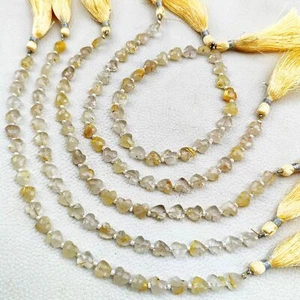 Natural Golden Rutile Quartz 8mm Faceted Arrow Drill Heart Shape Beads 8" Strand - Picture 1 of 7