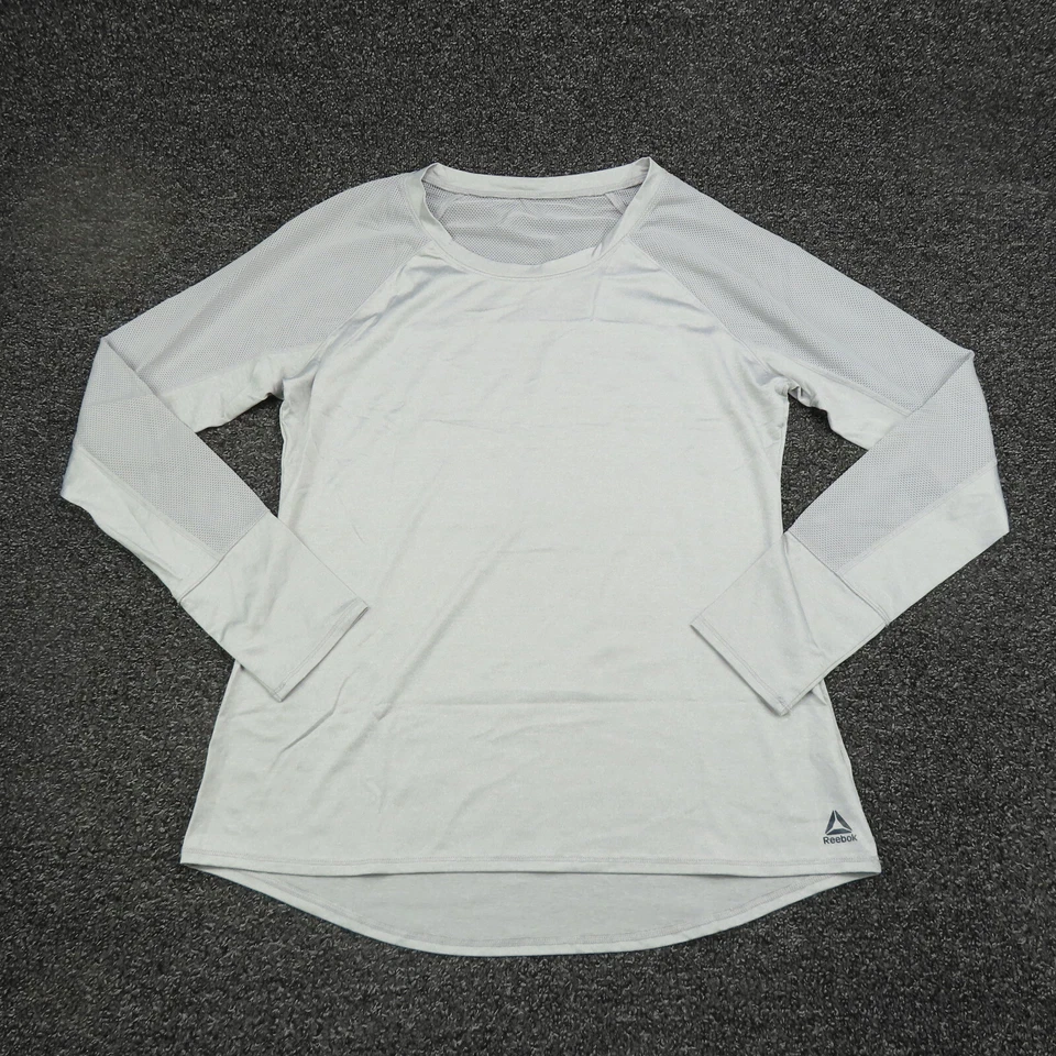 Camisa Reebok Mujer Pequeña Gris Manga Larga Transpirable Correr Gimnasio Damas Foto 1 de 4