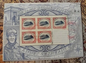 $2 INVERTED JENNY SHEET WITH 5 STAMPS.  USED  TOP STAMP  RIGHT HAS HEAVY INK RUN - Picture 1 of 4