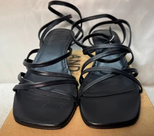 John Lewis Leather Sandals UK 4 / 37 Iris Black Kitten Heel Ankle Strap Formal - Picture 1 of 22