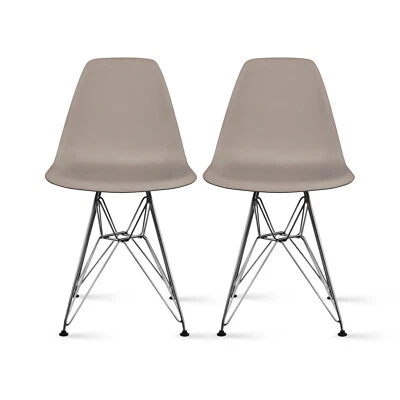 Juego de 2 sillas de plástico modernas con base de alambre Eiffel de diseño sin brazos Foto 1 de 4