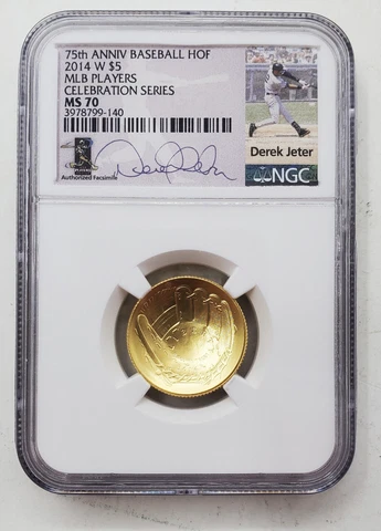 2014 W Baseball HOF Gold Commemorative Coin G$5 NGC MS 70 Derek Jeter Label A9 Cover