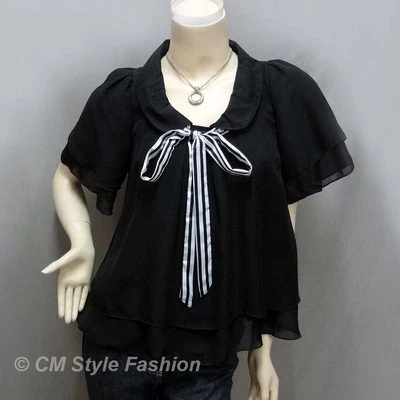 Elegante Blusa Top Semi Transparente Tienda Babydoll Swingy Chifón Negra S Foto 1 de 4
