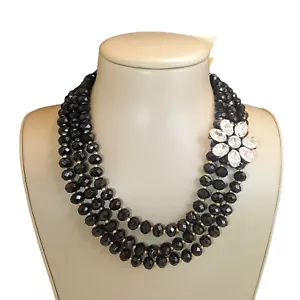 Amrita Singh Women's Black Crystal Flower Gold Plated Necklace NWT - Picture 1 of 3