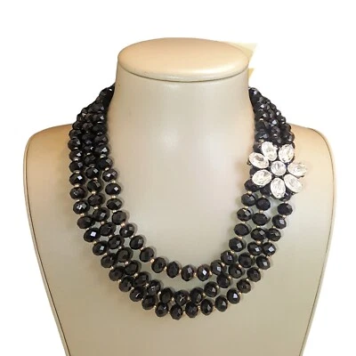 Amrita Singh Women's Black Crystal Flower Gold Plated Necklace NWT - Image 1 of 3