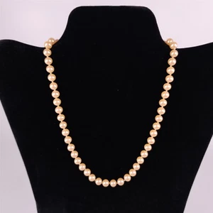✅ Vintage Faux Pearl Necklace 16" Long Knotted Gold Plate Bead Womens - Picture 1 of 3