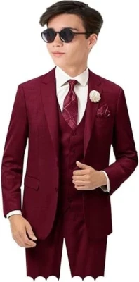 Chicos Traje de Lino Niños 3 Piezas Chaleco Traje Niño Traje Formal Conjunto Esmoquin para Niños Baile de graduación Foto 1 de 4