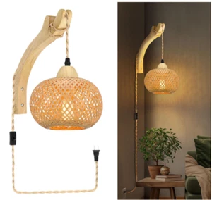 Frideko Bambus Laterne Steck Wandleuchten Korb Wandlampe mit Kordelbirne BESCHÄDIGT - Bild 1 von 13
