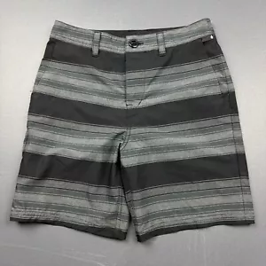 Volcom Board Shorts Boy's 27 Black Gray Striped Surf Swim Trunks Hybrid Beach - Picture 1 of 14