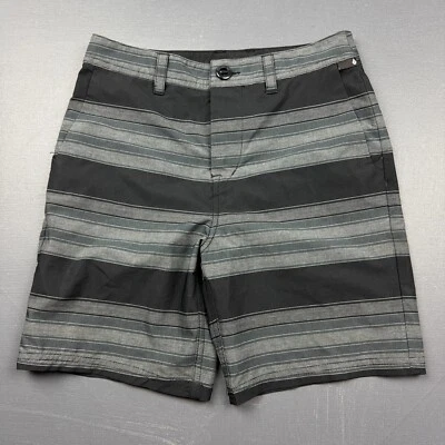 Volcom Board Shorts Boy's 27 Black Gray Striped Surf Swim Trunks Hybrid Beach - Image 1 of 4